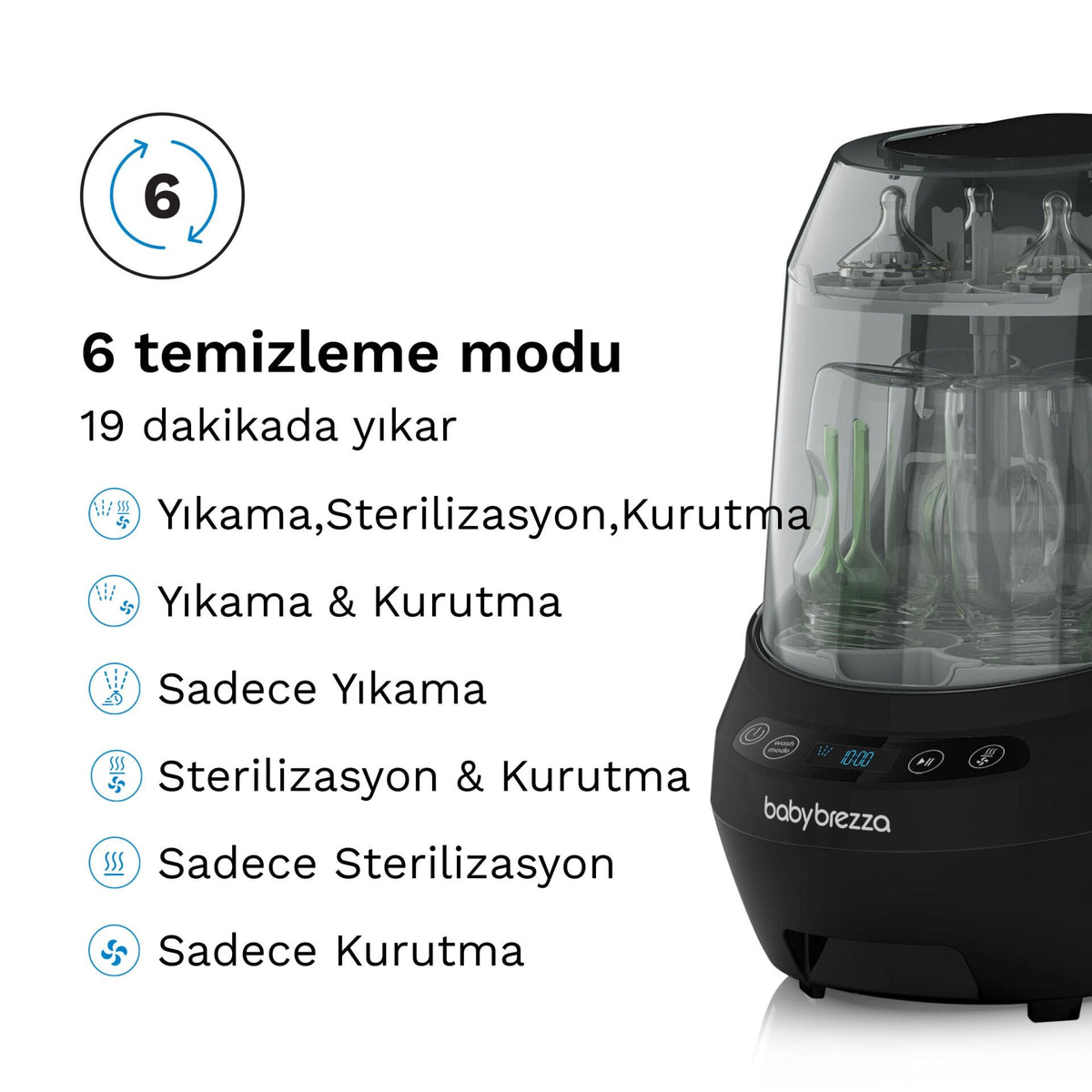 Bottle Washer Pro Siyah Biberon Yıkayıcı ve Kurutucu